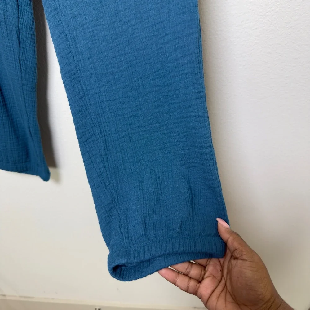 Carve Designs Women 100% Organic Cotton Pants‎ Large Teal Blue Gauze Coastal